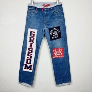 Riley Custom Patchwork Medium Wash Straight Leg High Rise Levi Blue Jeans